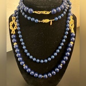 Two vintage Napier blue and gold tone necklaces
